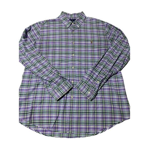 Ralph Lauren Shirt Mens XXL Purple Slim Stretch Oxford Flesh Pony Plaid 2XL - Picture 1 of 10